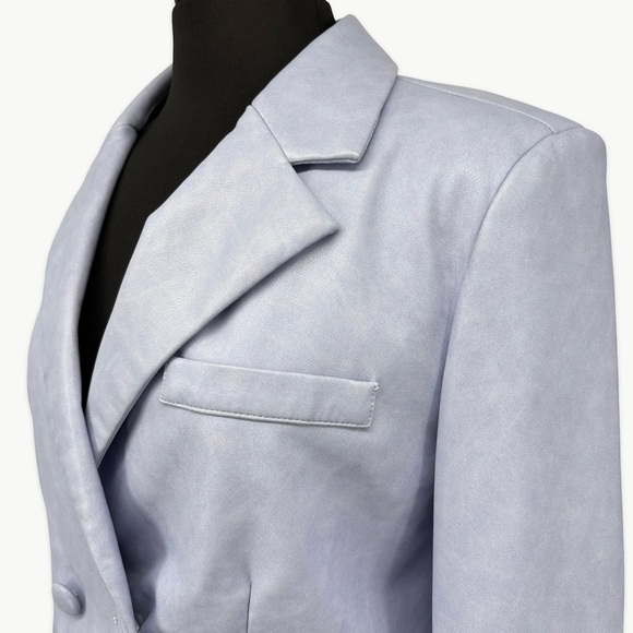 7 For All Mankind Faux Leather Cropped Jacket Sz Medium Lavender Double Breasted - Picture 10 of 13